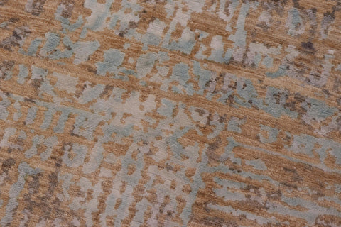 handmade Modern Modern Tan Blue Hand Knotted RECTANGLE WOOL&SILK area rug 9' x 12'
