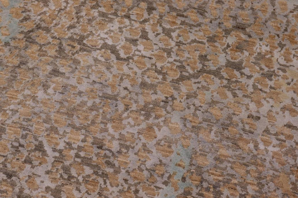 handmade Modern Modern Tan Blue Hand Knotted RECTANGLE WOOL&SILK area rug 9X12