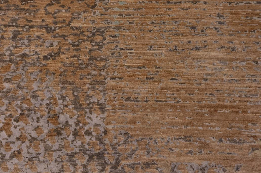 handmade Modern Modern Tan Blue Hand Knotted RECTANGLE WOOL&SILK area rug 9X12