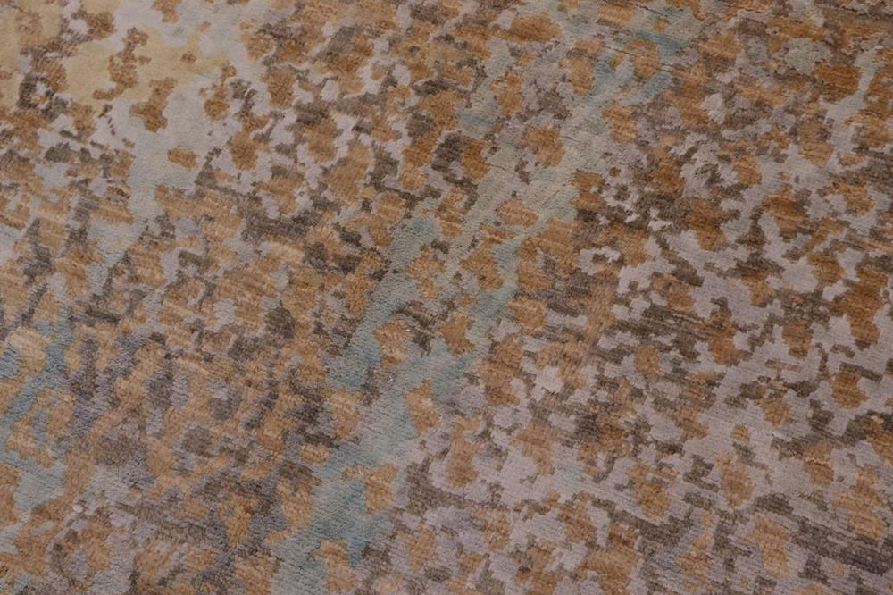 handmade Modern Modern Tan Blue Hand Knotted RECTANGLE WOOL&SILK area rug 9X12