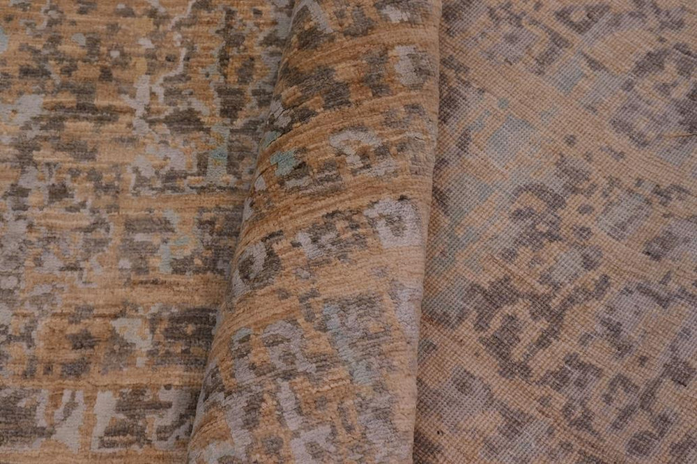 handmade Modern Modern Tan Blue Hand Knotted RECTANGLE WOOL&SILK area rug 9X12