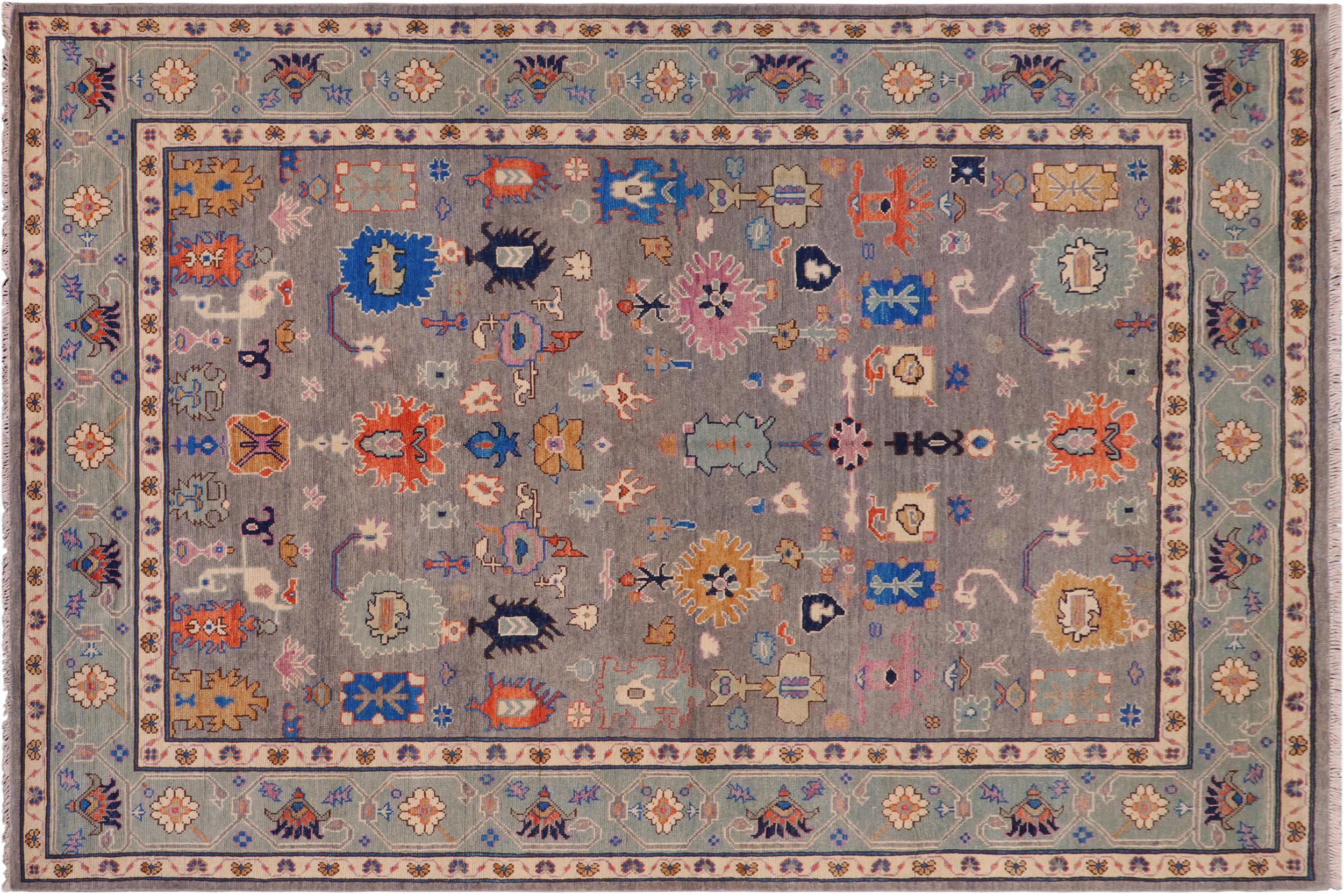 handmade Traditional Oushak Gray Blue Hand Knotted RECTANGLE 100% WOOL area rug 8' x 11'