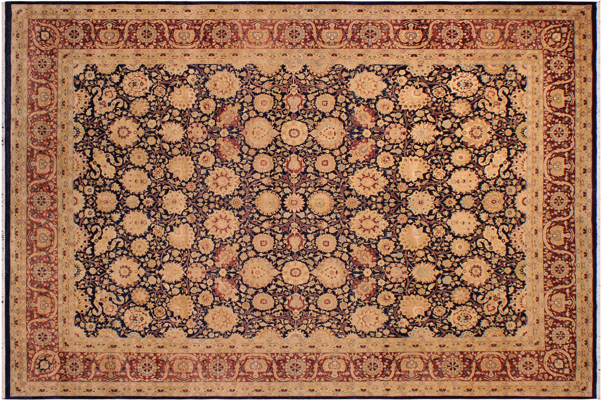 handmade Transitional Tabriz Blue Brown Hand Knotted RECTANGLE 100% WOOL area rug 9x12