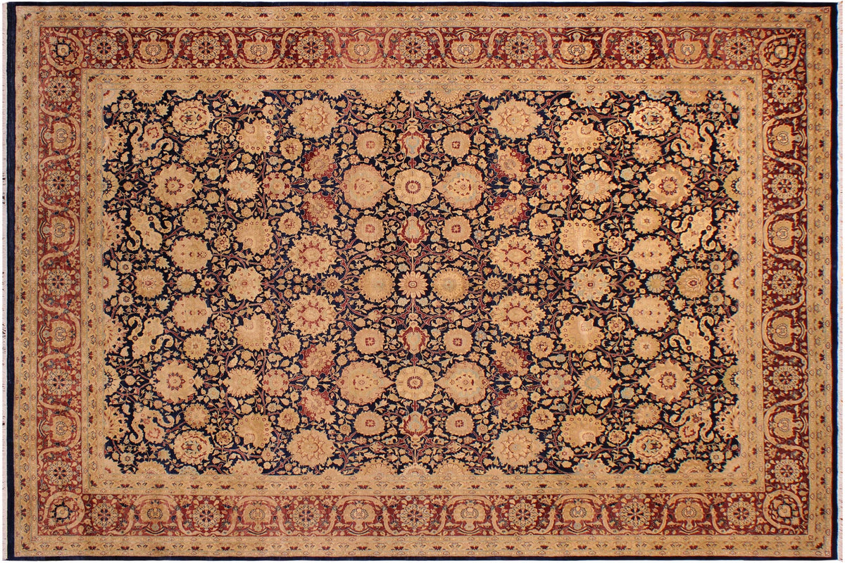 handmade Transitional Tabriz Blue Brown Hand Knotted RECTANGLE 100% WOOL area rug 9x12