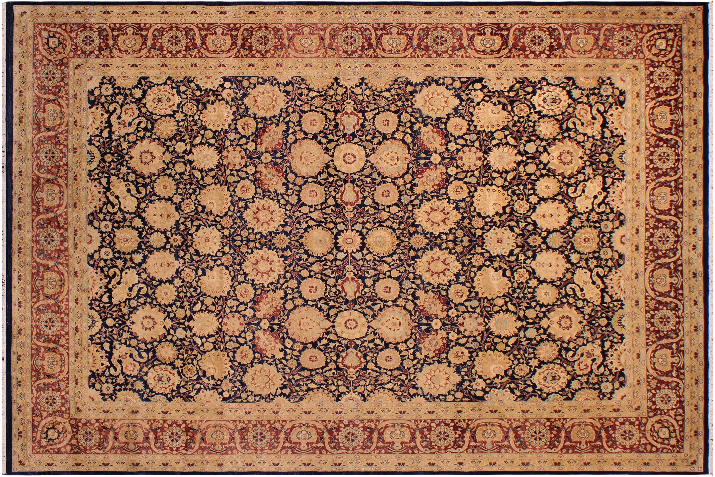 handmade Transitional Tabriz Blue Brown Hand Knotted RECTANGLE 100% WOOL area rug 9 x 12
