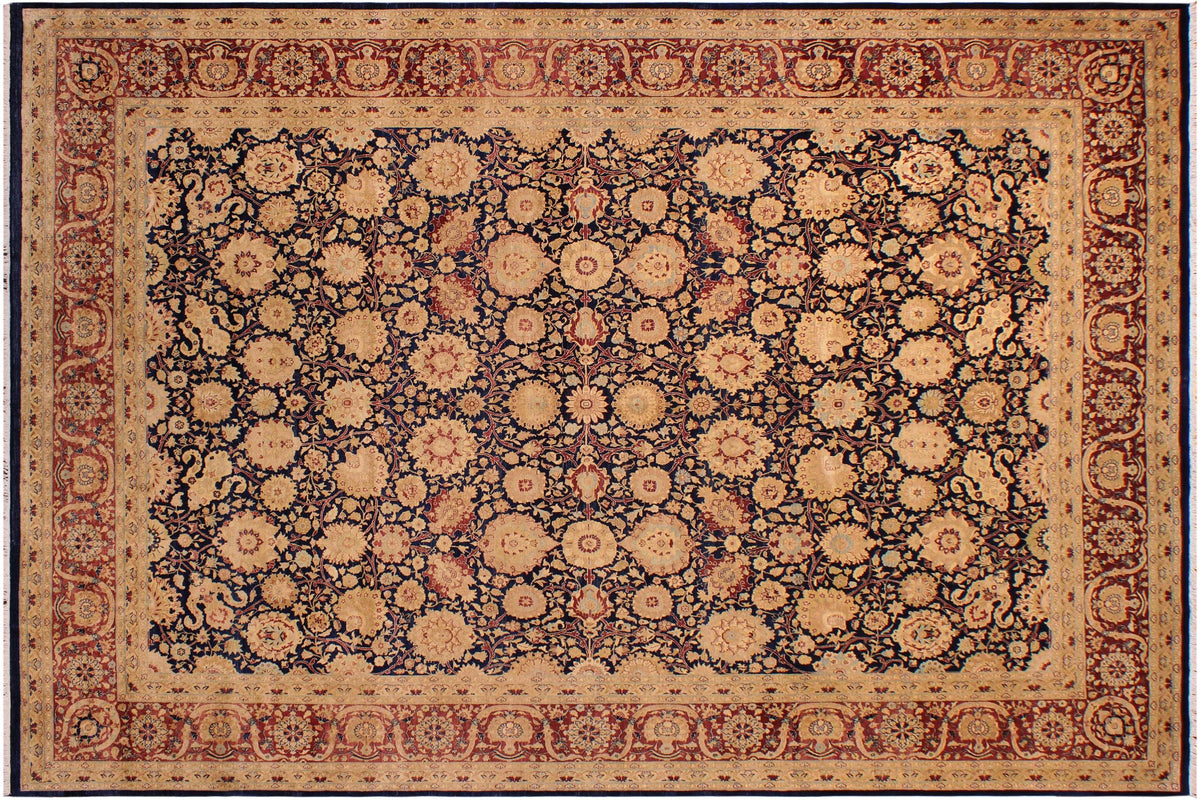 handmade Transitional Tabriz Blue Brown Hand Knotted RECTANGLE 100% WOOL area rug 9 x 12