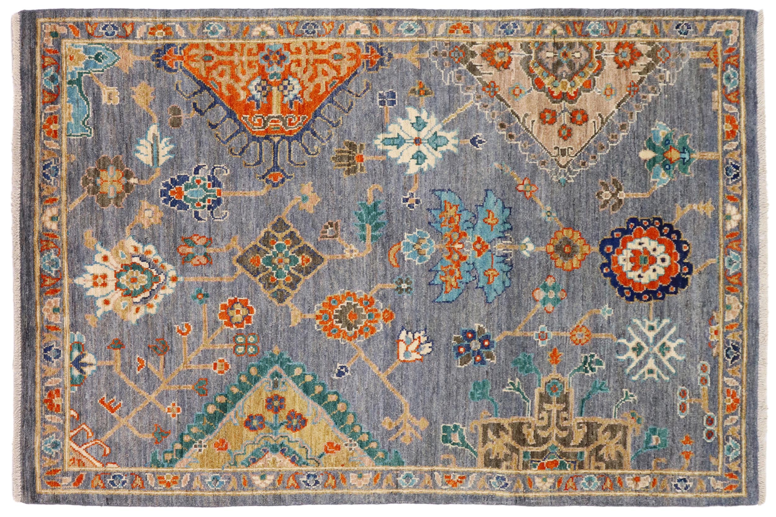 handmade Traditional Oushak Gray Blue Hand Knotted RECTANGLE 100% WOOL area rug 5' x 8'