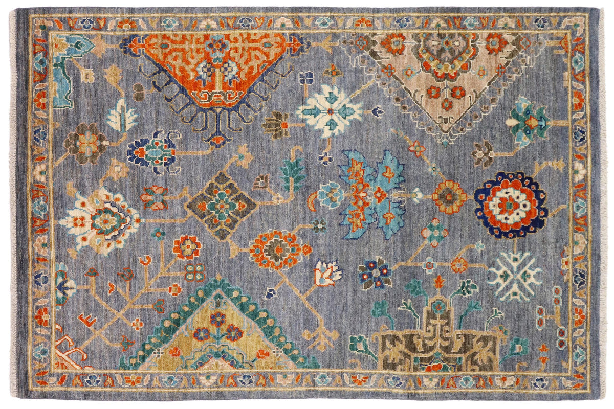 handmade Traditional Oushak Gray Blue Hand Knotted RECTANGLE 100% WOOL area rug 5' x 8'