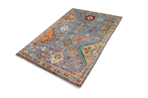 handmade Traditional Oushak Gray Blue Hand Knotted RECTANGLE 100% WOOL area rug 5' x 8'