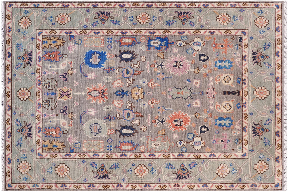 handmade Traditional Oushak Gray Green Hand Knotted RECTANGLE 100% WOOL area rug 5' x 7'