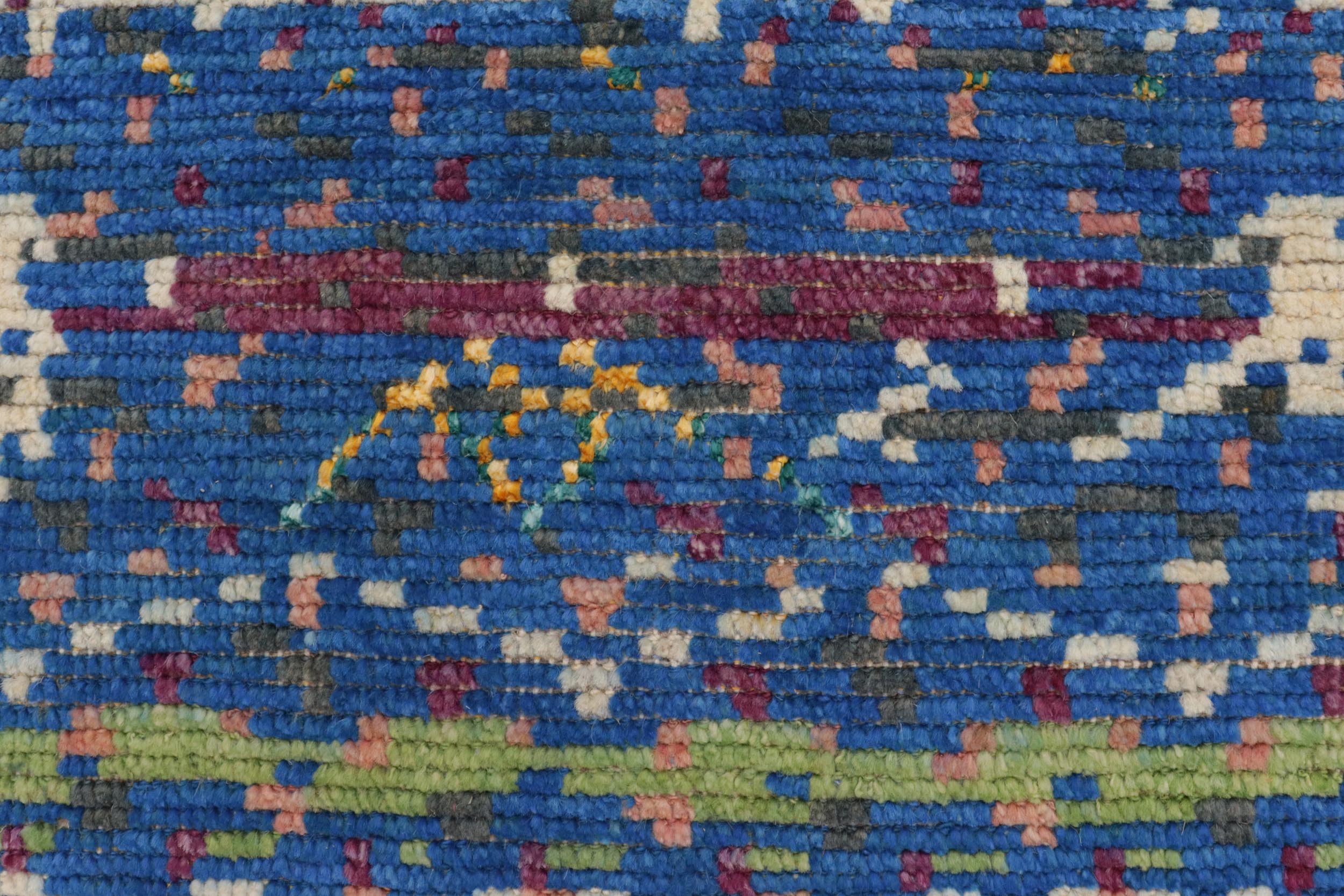 handmade Geometric Moroccan Blue Gray Hand Knotted RECTANGLE WOOL&SILK area rug 5' x 7'