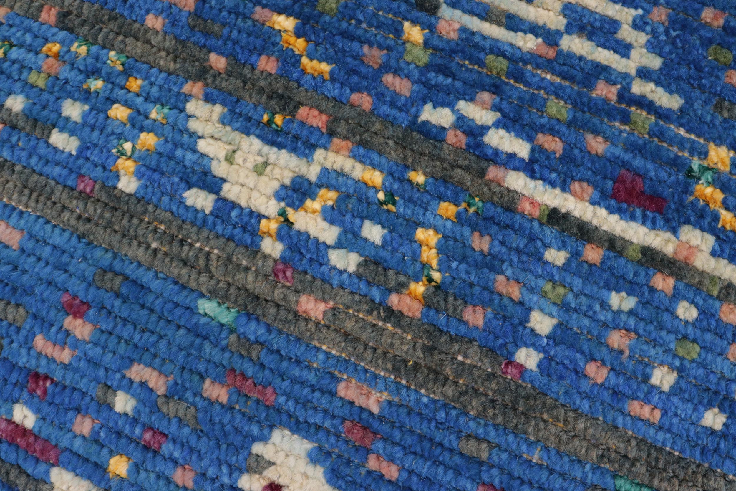 handmade Geometric Moroccan Blue Gray Hand Knotted RECTANGLE WOOL&SILK area rug 5' x 7'