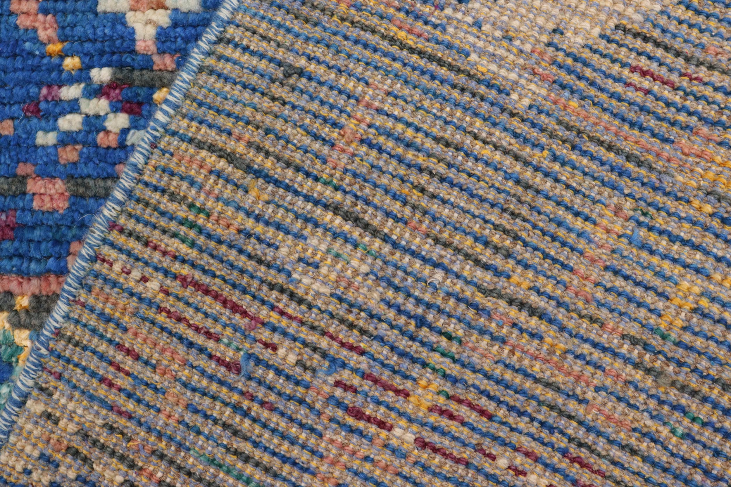 handmade Geometric Moroccan Blue Gray Hand Knotted RECTANGLE WOOL&SILK area rug 5' x 7'