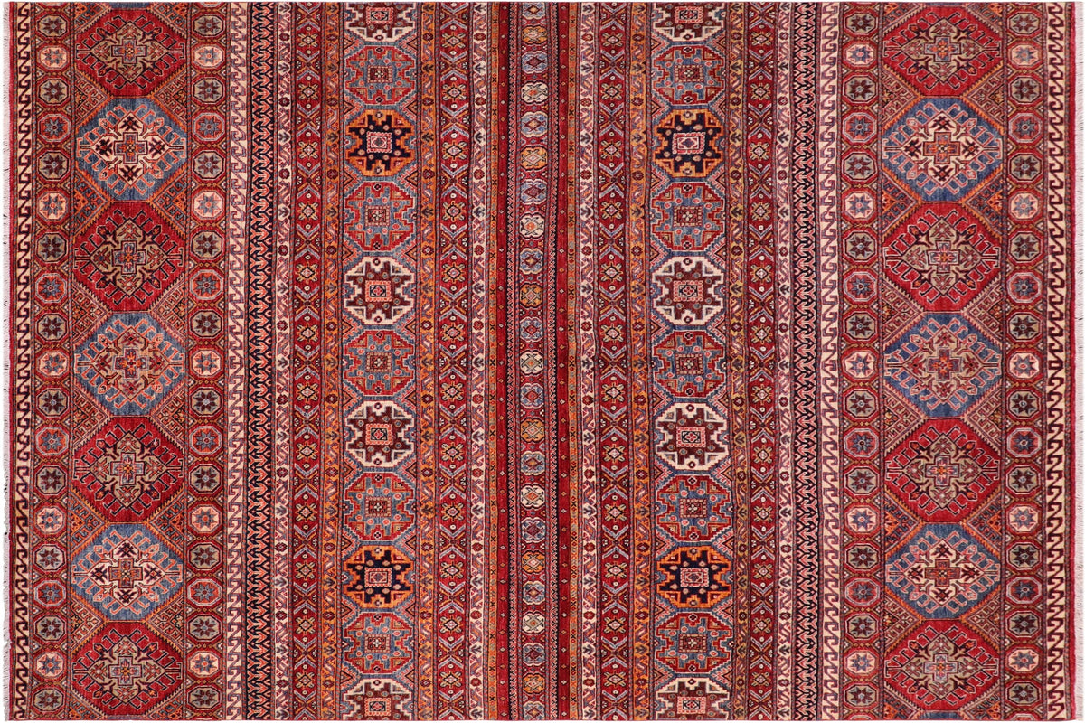 handmade Geometric Kurjean Red Blue Hand Knotted RECTANGLE 100% WOOL area rug 8x10