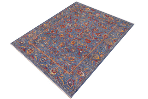 handmade Traditional Kafkaz Blue Rust Hand Knotted RECTANGLE WOOL&SILK area rug 9x12