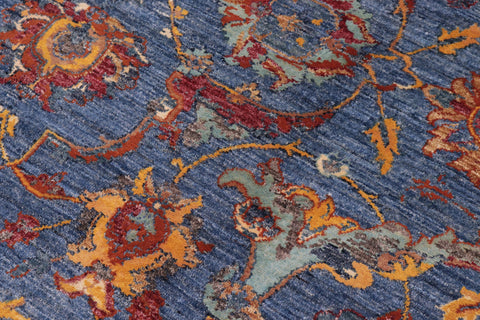 handmade Traditional Kafkaz Blue Rust Hand Knotted RECTANGLE WOOL&SILK area rug 9x12