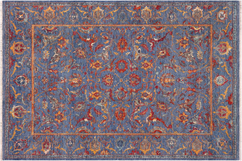 handmade Traditional Kafkaz Blue Rust Hand Knotted RECTANGLE WOOL&SILK area rug 9x12