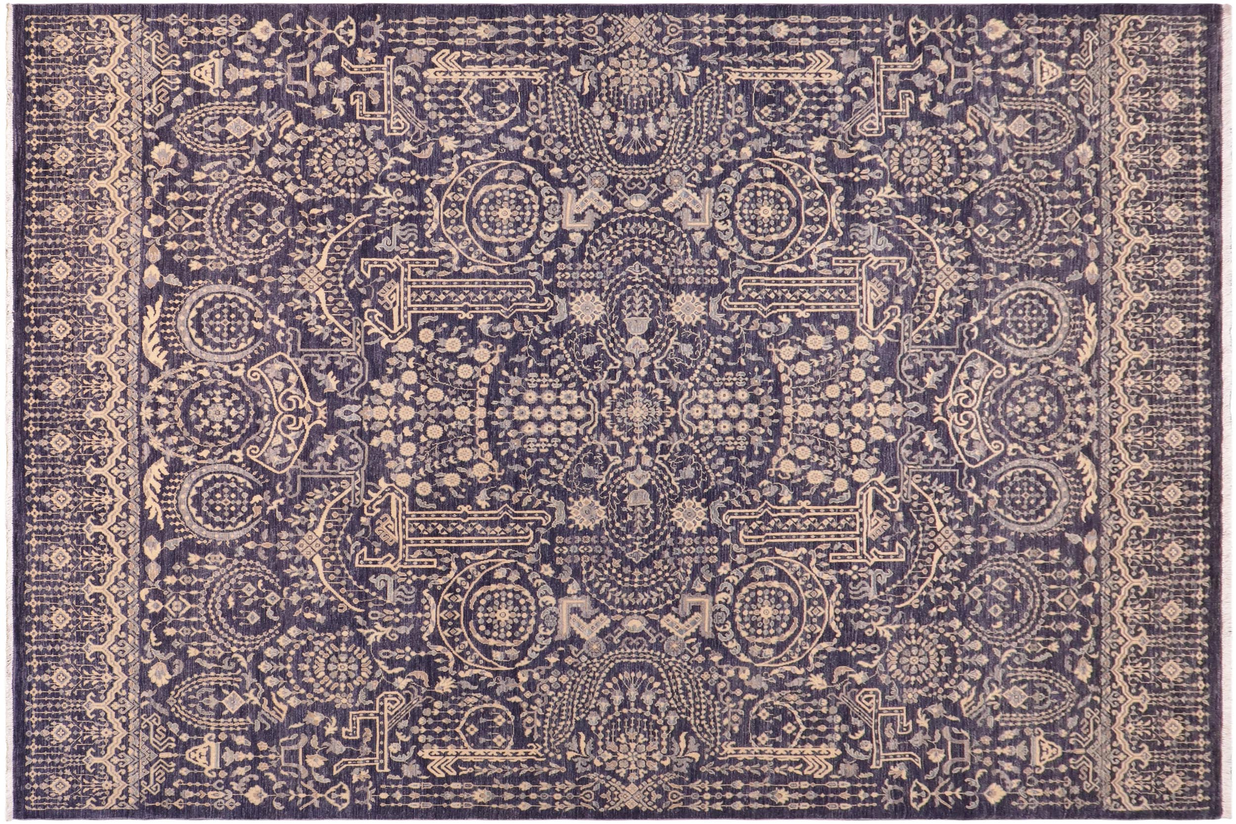 handmade Transitional Kafkaz Blue Gray Hand Knotted RECTANGLE 100% WOOL area rug 9' x 12'