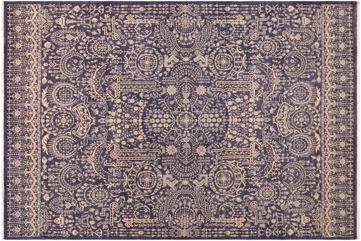 handmade Transitional Kafkaz Blue Gray Hand Knotted RECTANGLE 100% WOOL area rug 9' x 12'
