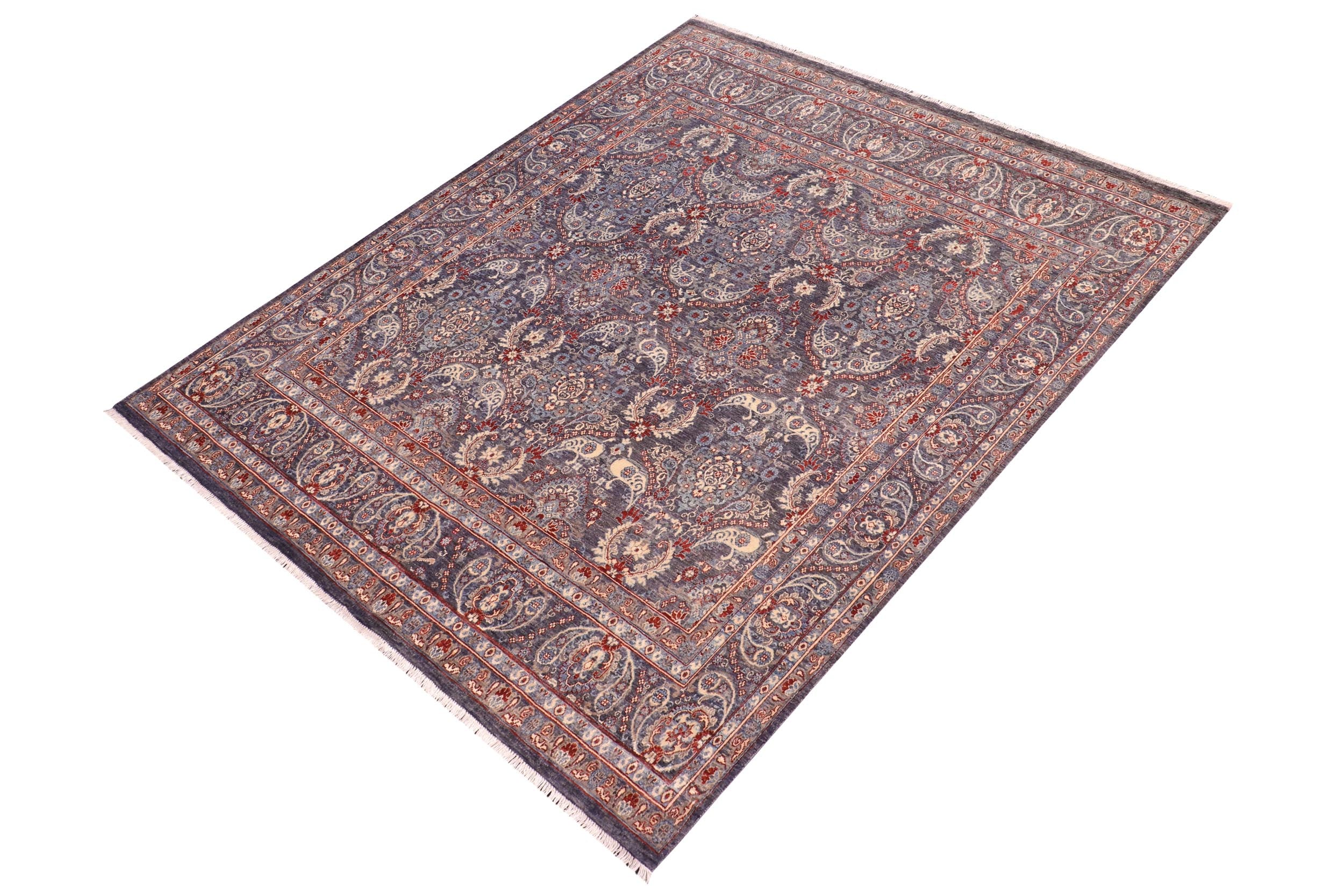 handmade Transitional Kafkaz Gray Blue Hand Knotted SQUARE 100% WOOL area rug 8' x 9'