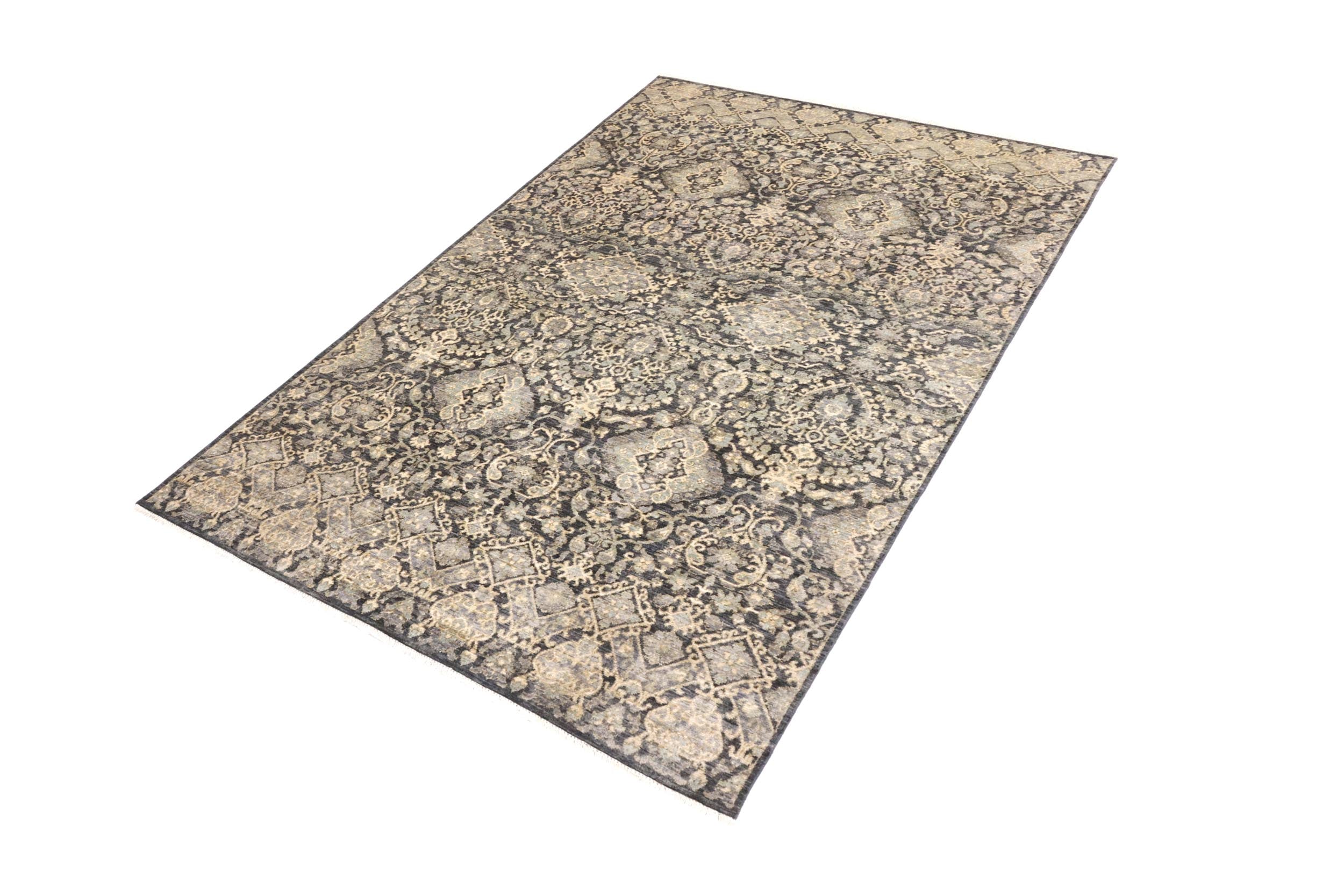handmade Transitional Kafkaz Gray Blue Hand Knotted RECTANGLE 100% WOOL area rug 5' x 8'