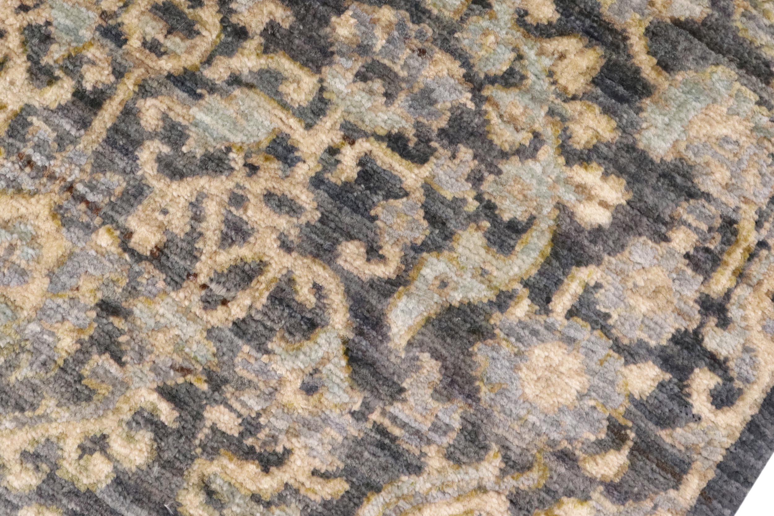 handmade Transitional Kafkaz Gray Blue Hand Knotted RECTANGLE 100% WOOL area rug 5' x 8'