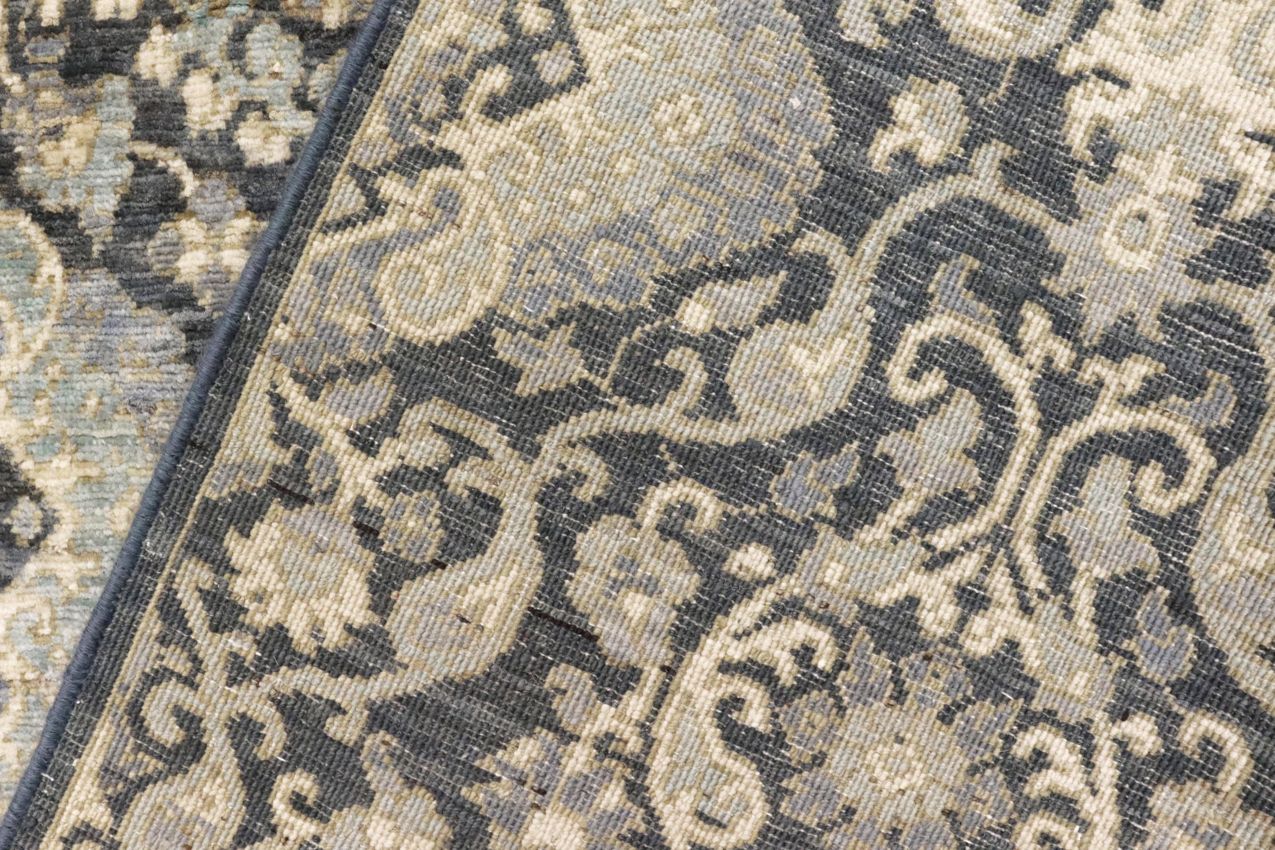 handmade Transitional Kafkaz Gray Blue Hand Knotted RECTANGLE 100% WOOL area rug 5' x 8'