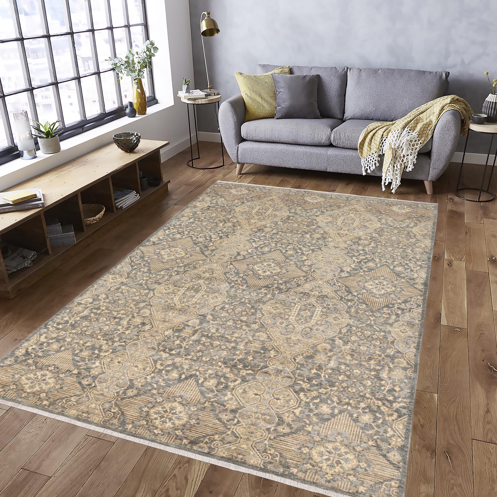 handmade Modern Kafkaz Gray Blue Hand Knotted RECTANGLE 100% WOOL area rug 6' x 9'