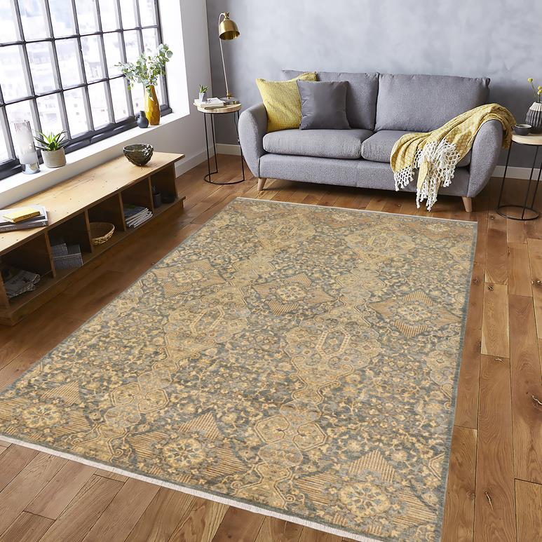 handmade Transitional Kafkaz Gray Blue Hand Knotted RECTANGLE 100% WOOL area rug 6X9