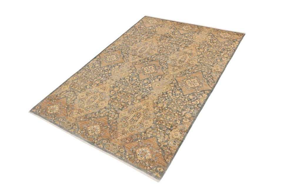 handmade Transitional Kafkaz Gray Blue Hand Knotted RECTANGLE 100% WOOL area rug 6X9