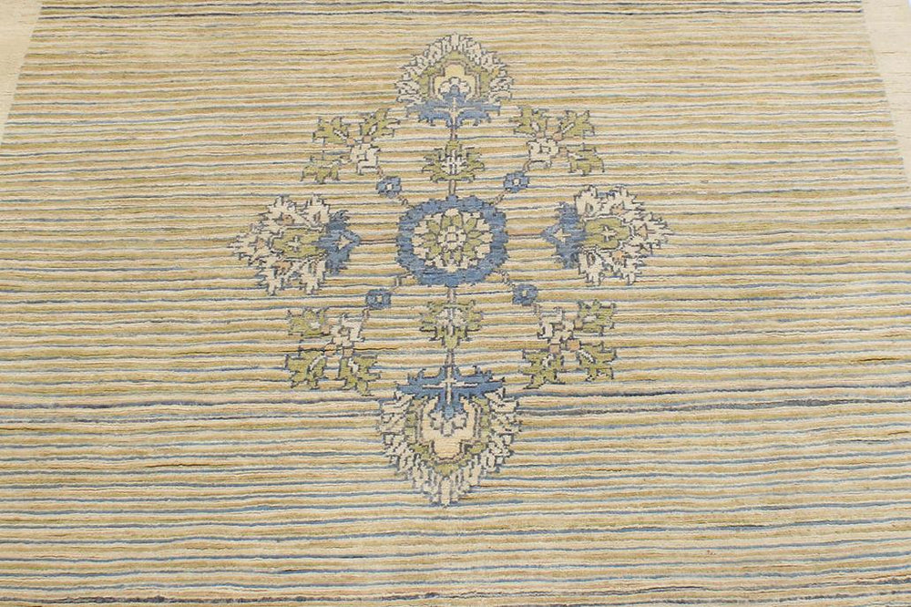 handmade Modern Kafkaz Beige Blue Hand Knotted RECTANGLE 100% WOOL area rug 5 X6 