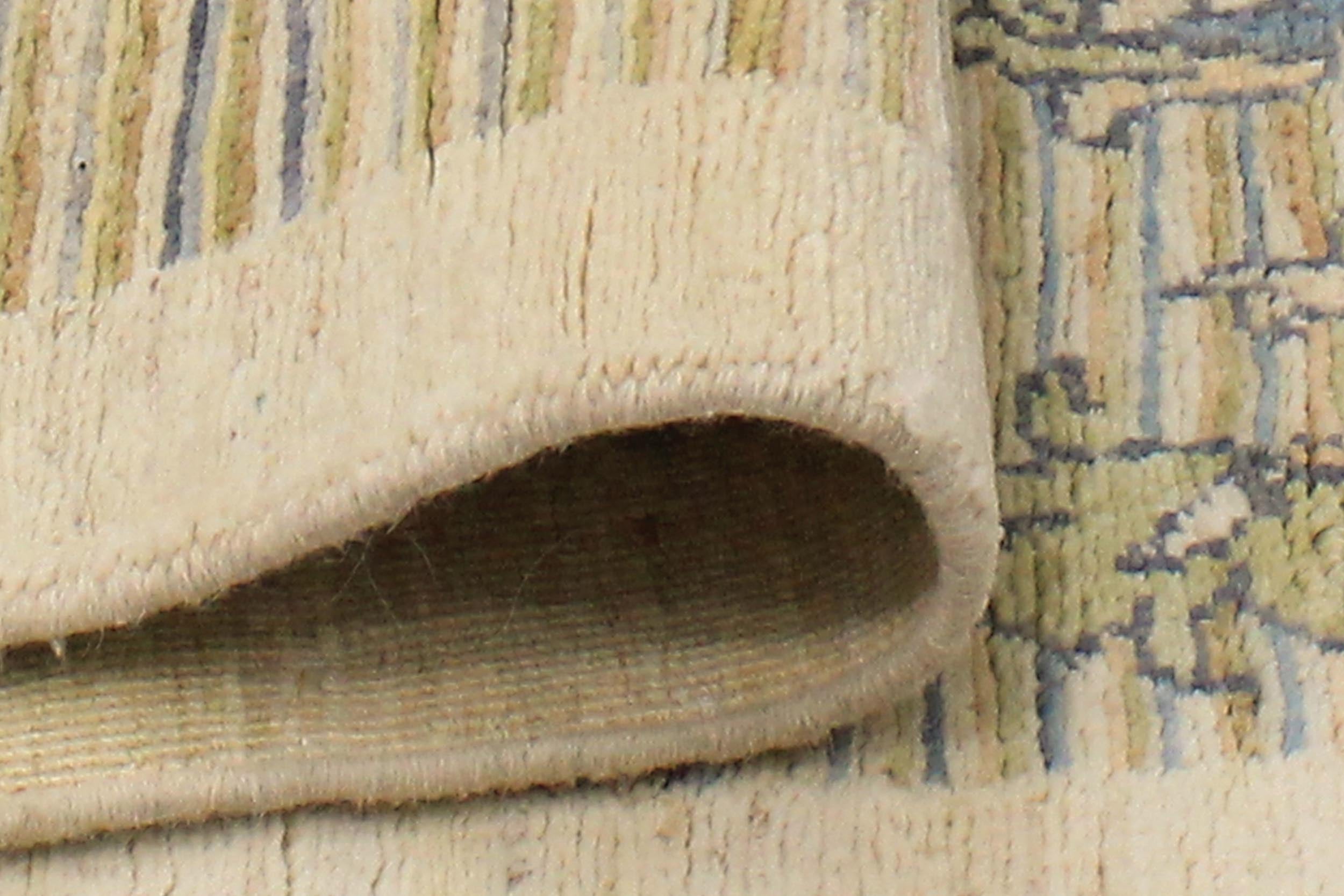 handmade Modern Kafkaz Beige Blue Hand Knotted RECTANGLE 100% WOOL area rug 5' x 6'