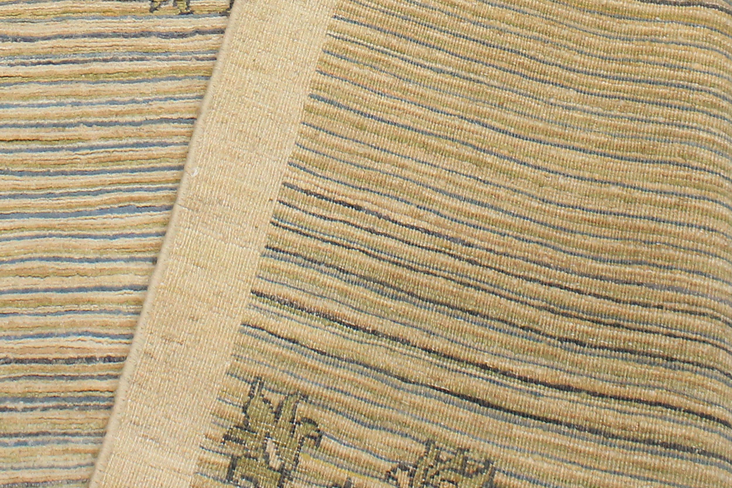 handmade Modern Kafkaz Beige Blue Hand Knotted RECTANGLE 100% WOOL area rug 5' x 6'