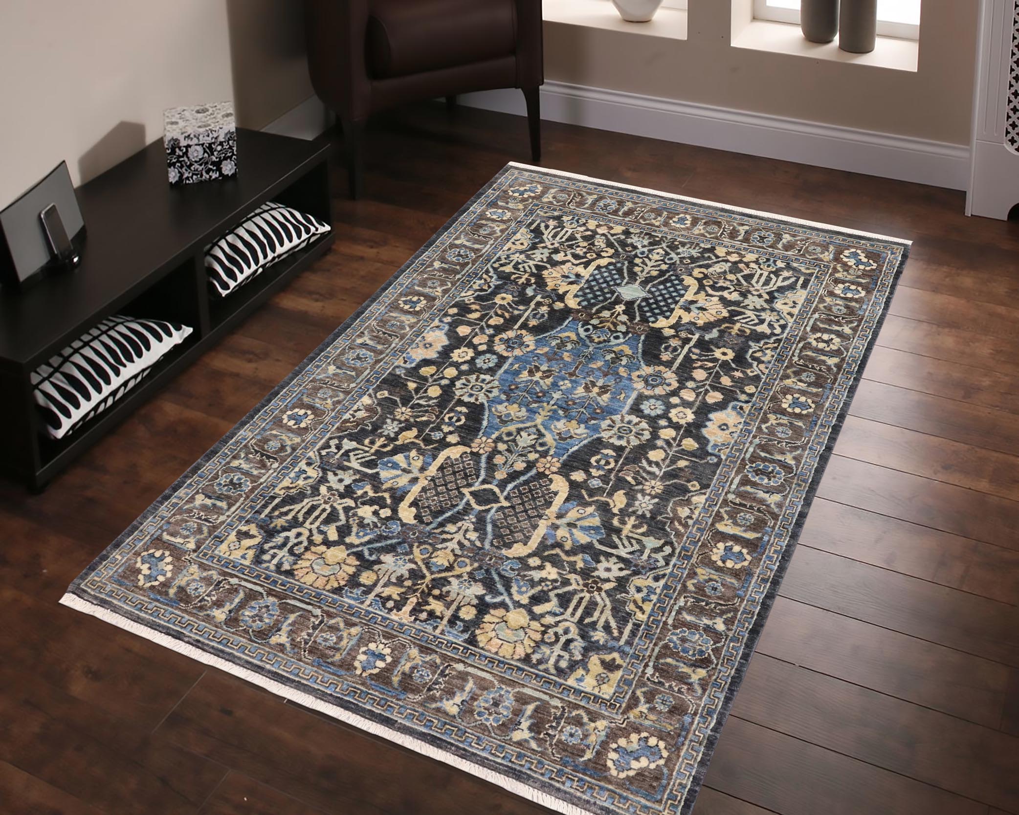 handmade Traditional Kafkaz Gray Blue Hand Knotted RECTANGLE 100% WOOL area rug 4x6