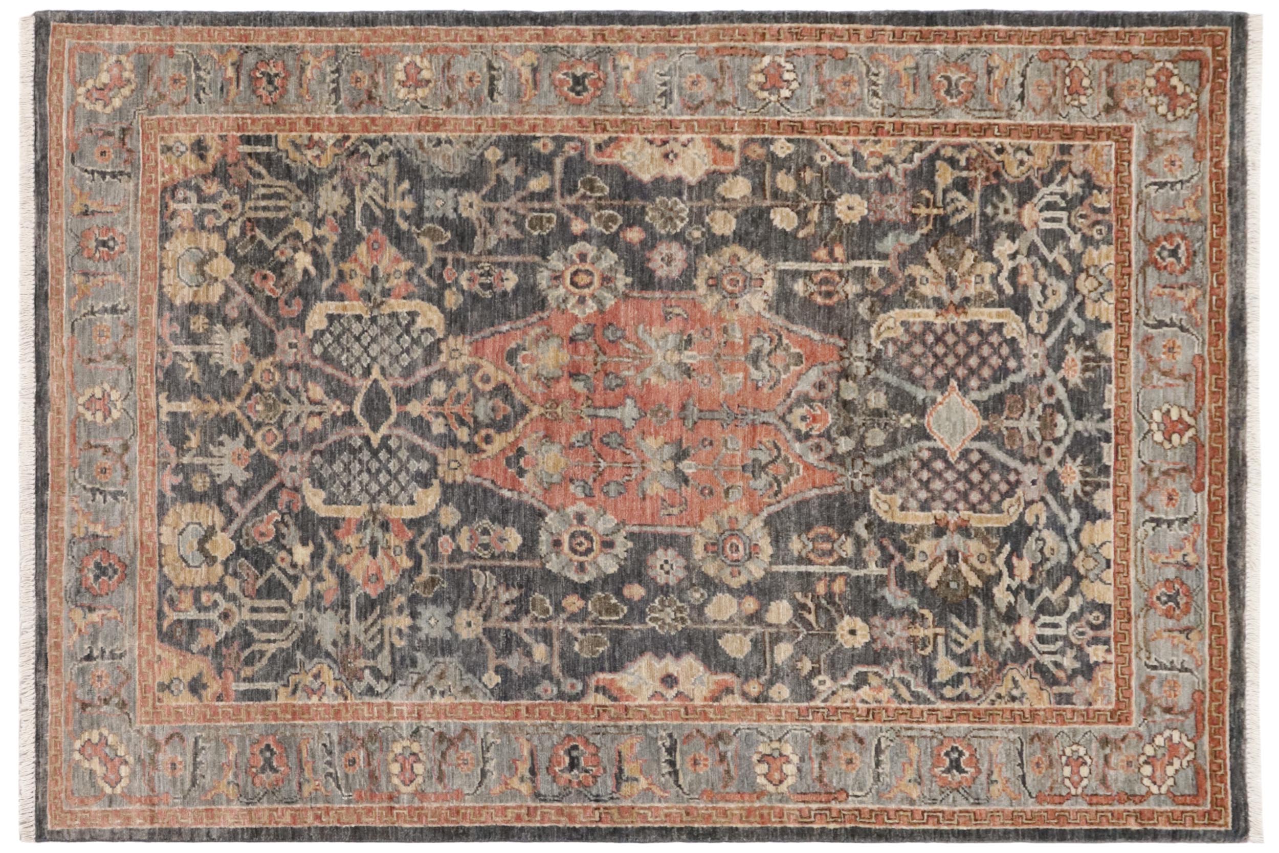 handmade Traditional Kafkaz Gray Rust Hand Knotted RECTANGLE 100% WOOL area rug 4x6