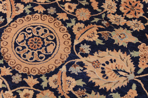 handmade Transitional Agra Tabriz Blue Tan Hand Knotted RECTANGLE 100% WOOL area rug 9 x 12