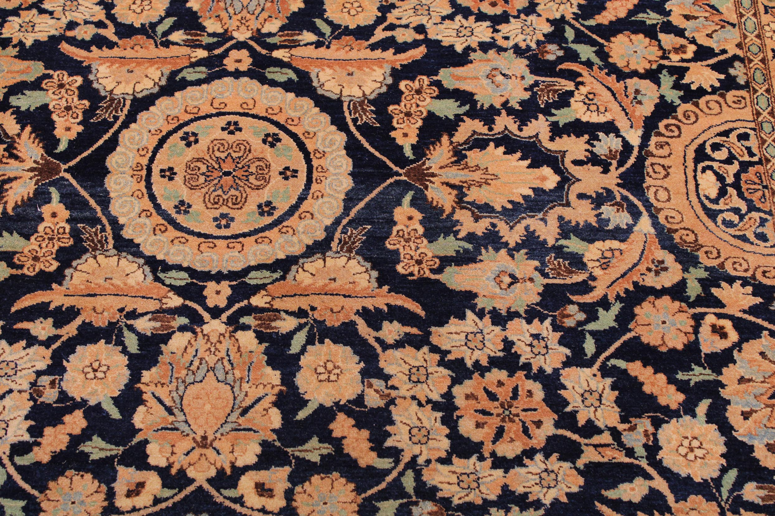 handmade Transitional Agra Tabriz Blue Tan Hand Knotted RECTANGLE 100% WOOL area rug 9x12