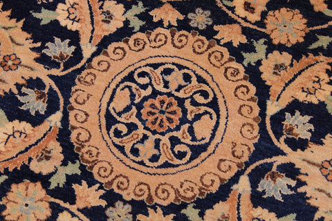 handmade Transitional Agra Tabriz Blue Tan Hand Knotted RECTANGLE 100% WOOL area rug 9 x 12