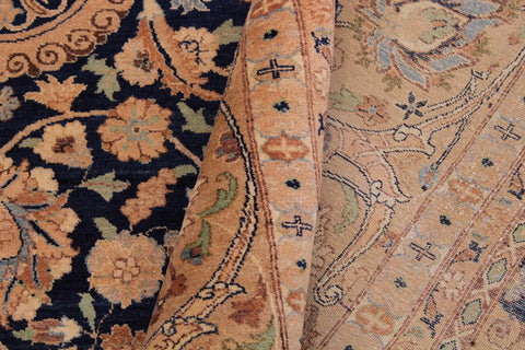 handmade Transitional Agra Tabriz Blue Tan Hand Knotted RECTANGLE 100% WOOL area rug 9x12