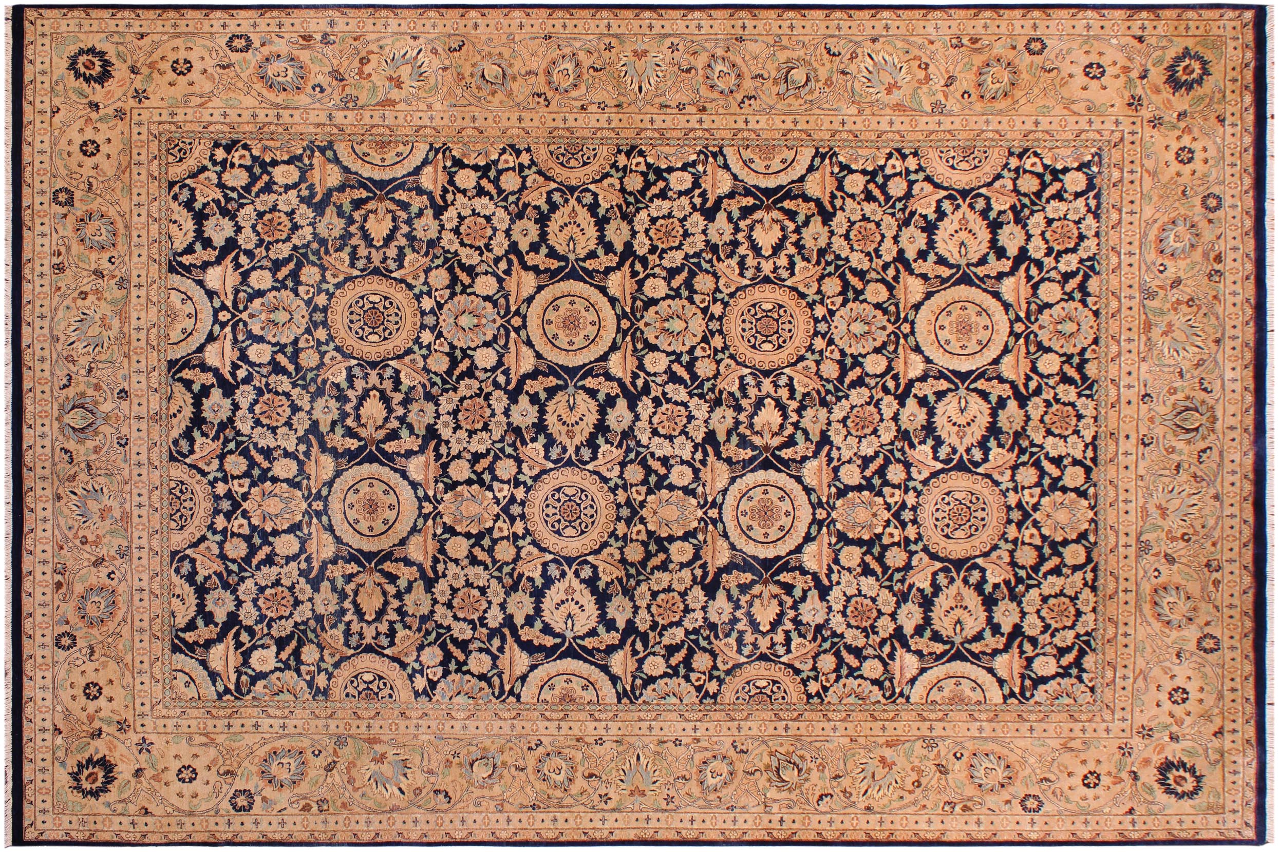 handmade Transitional Agra Tabriz Blue Tan Hand Knotted RECTANGLE 100% WOOL area rug 9x12