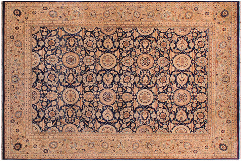 handmade Transitional Agra Tabriz Blue Tan Hand Knotted RECTANGLE 100% WOOL area rug 9x12