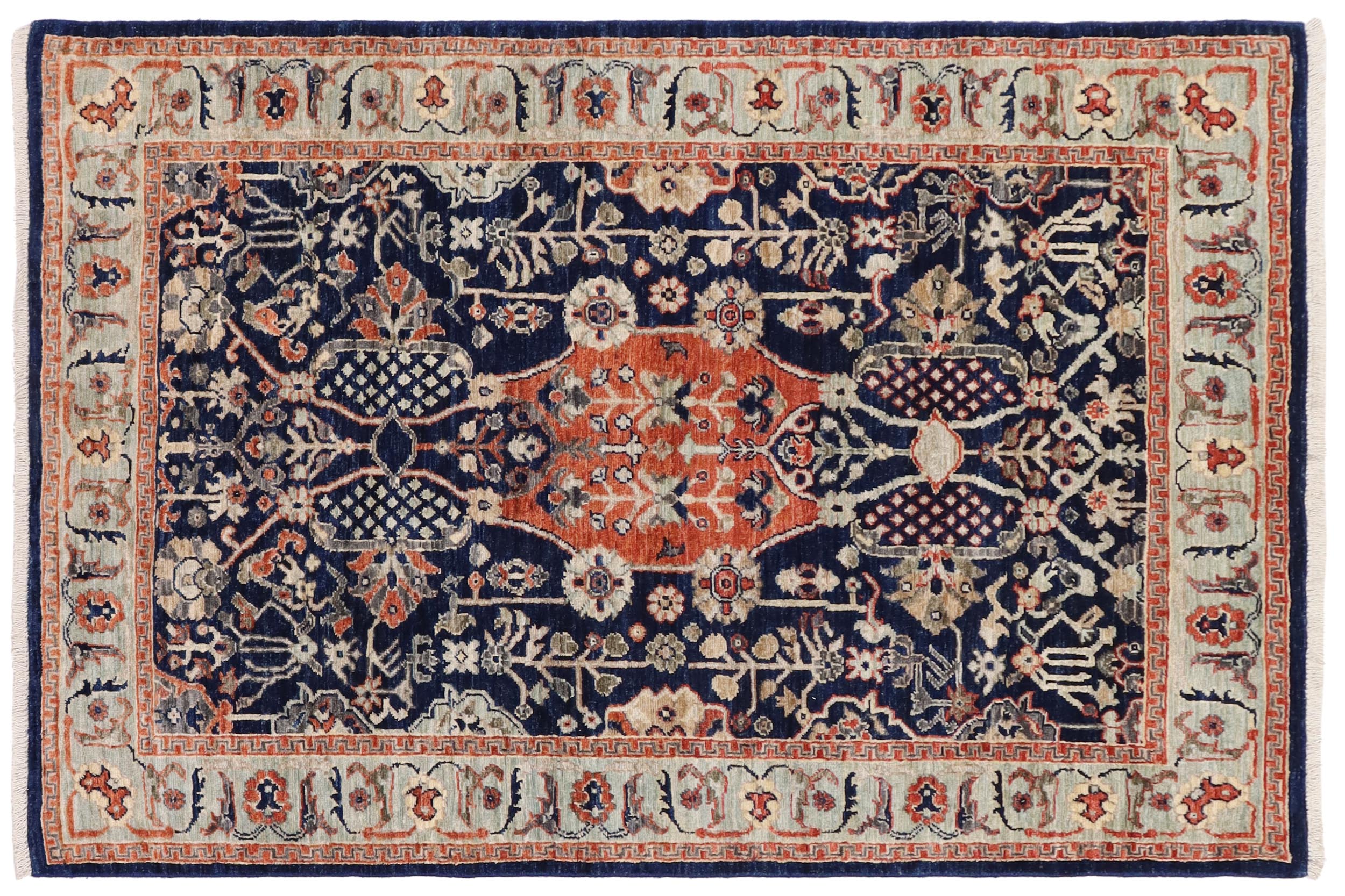 handmade Traditional Kafkaz Blue Rust Hand Knotted RECTANGLE 100% WOOL area rug 4x6