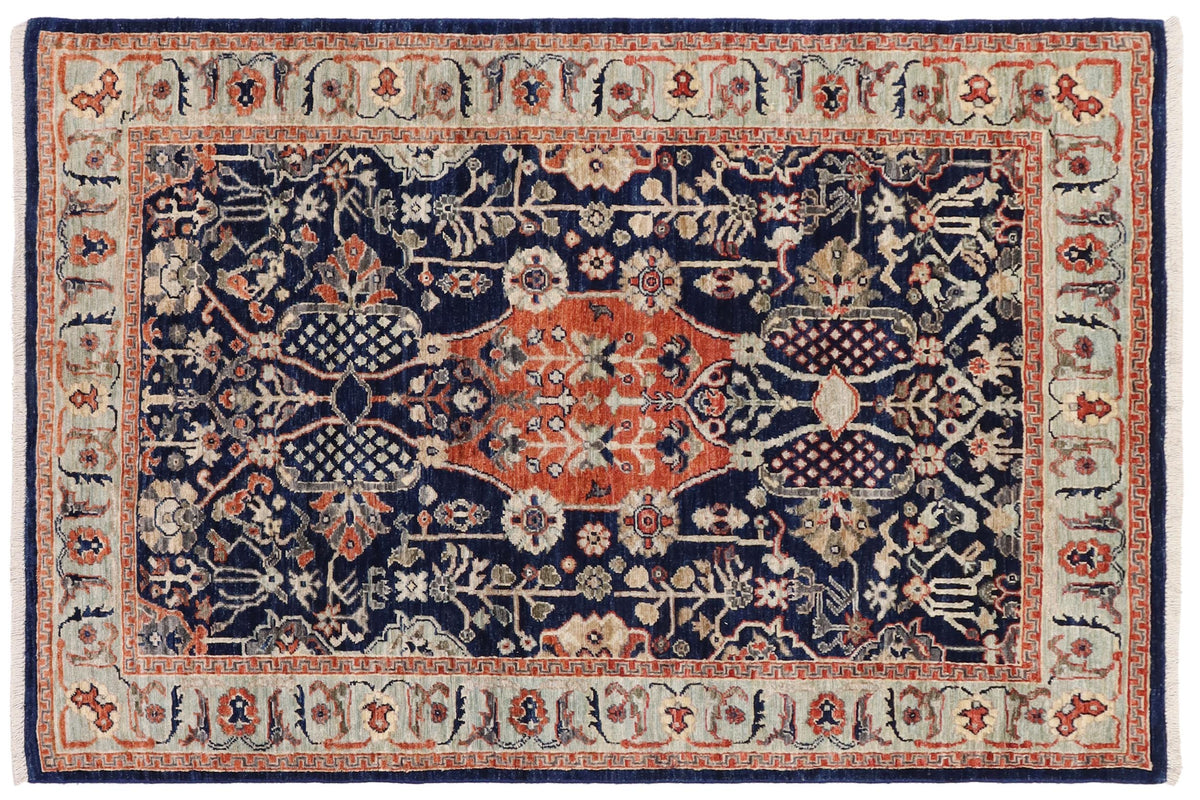 handmade Traditional Kafkaz Blue Rust Hand Knotted RECTANGLE 100% WOOL area rug 4x6