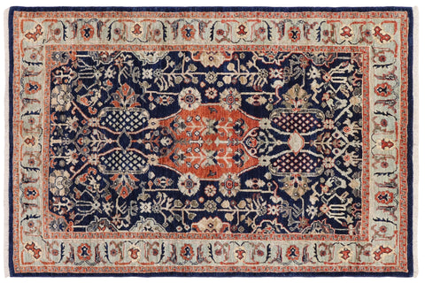 handmade Traditional Kafkaz Blue Rust Hand Knotted RECTANGLE 100% WOOL area rug 4x6