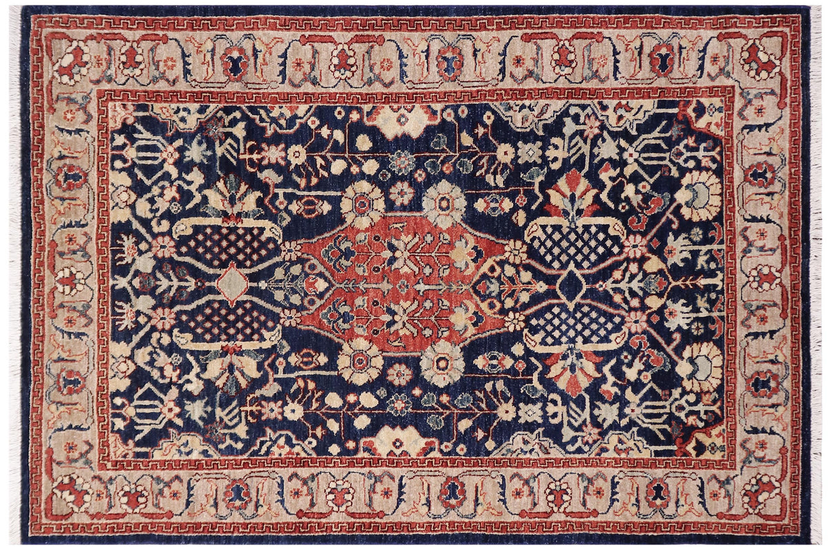 handmade Traditional Kafkaz Blue Brown Hand Knotted RECTANGLE 100% WOOL area rug 4x6