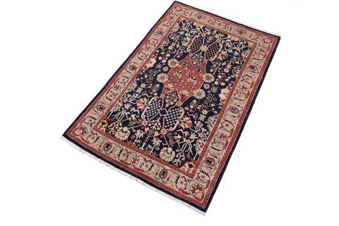 handmade Traditional Kafkaz Blue Brown Hand Knotted RECTANGLE 100% WOOL area rug 4x6