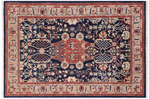 handmade Traditional Kafkaz Blue Brown Hand Knotted RECTANGLE 100% WOOL area rug 4x6