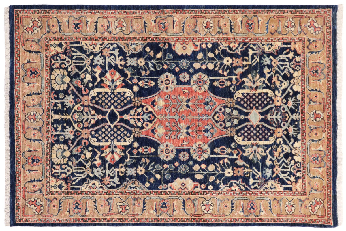 handmade Traditional Kafkaz Blue Brown Hand Knotted RECTANGLE 100% WOOL area rug 4x6