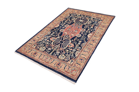 handmade Traditional Kafkaz Blue Brown Hand Knotted RECTANGLE 100% WOOL area rug 4x6