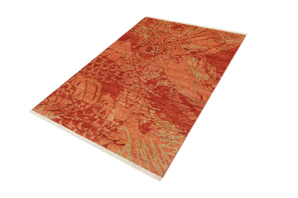 handmade Modern Kafkaz Rust Gray Hand Knotted RECTANGLE 100% WOOL area rug 3X5